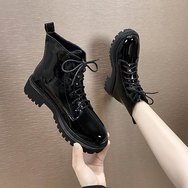 

boots 2021 black platform combat ankle for women winter keep warm lace up woman thicken outdoor