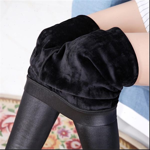 

patchwork womens pants fake leather pant ankle length slim winter thick warm push up women fashion black pencil cotton leggings, Black;white