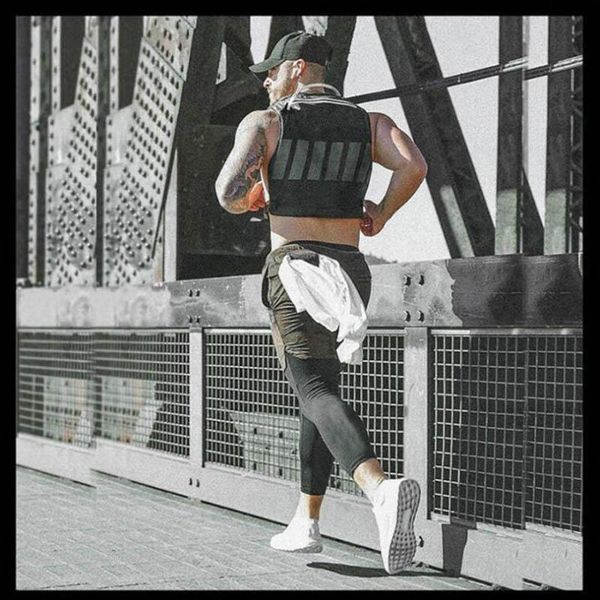

sports pants men's stretch polyester quick-drying two-piece jogging training gyms fitness ankle shorts, White;black