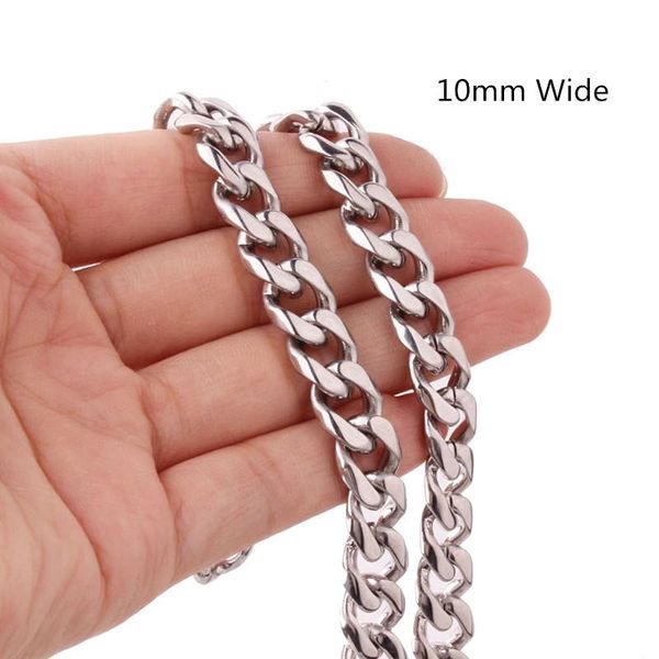 

stainless steel curb cuban link chain necklace & bracelet jewelry for men women 11mm wide 7-40inch chains, Silver