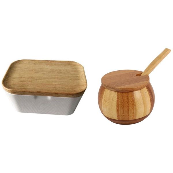 

storage bottles & jars kitchen bamboo natural salt shaker household spice bottle with butter dish box container wooden cover