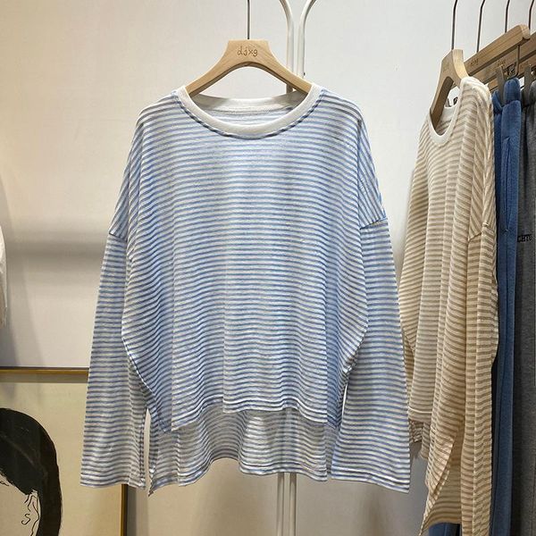 

women's t-shirt fashionable stylish korean summer cool front short back long striped thin sun protection sleeve fashion top, White