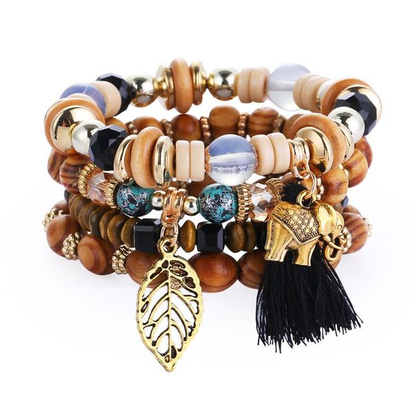 

link, chain national style bracelet bohemia multi layer beaded scenic spot for women creative color jewelry present, Black