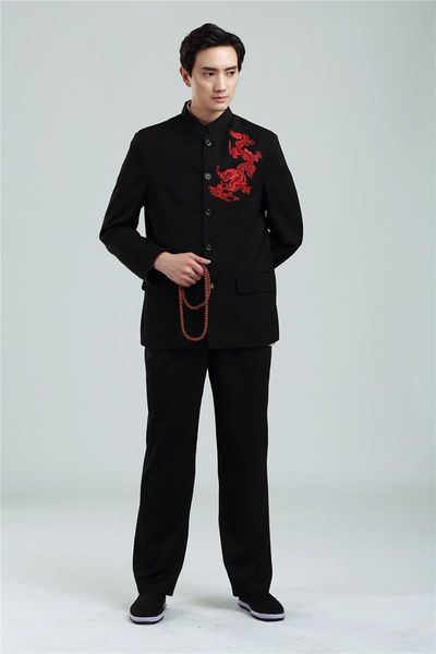 

men's tracksuits shanghai story chese traditional clothing suit chinese dragon embroidered jacket + pants for man set, Gray