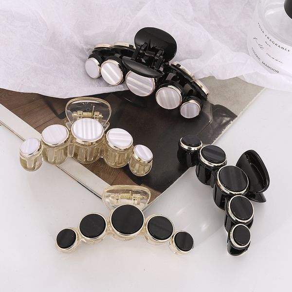 

round plate grip transparent imitation shell color banana hairpin, Golden;silver