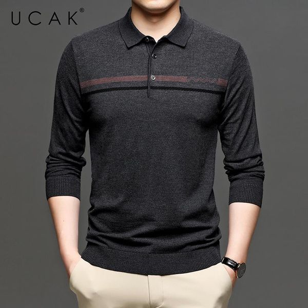 

men's sweaters ucak brand classic sweater men clothes turn-down collar striped streetwear pull homme spring autumn thick pullover u1251, White;black