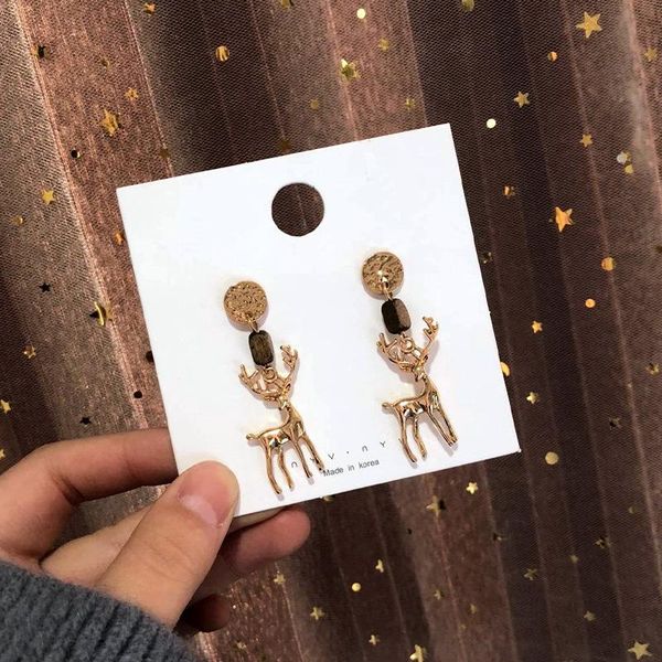 

stud korean cute style women earrings lovely little elk for girl female creative jewelry, Golden;silver