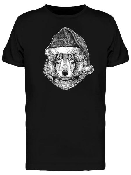 

wolf christmas hat men's tee -image by shutterstock, White;black