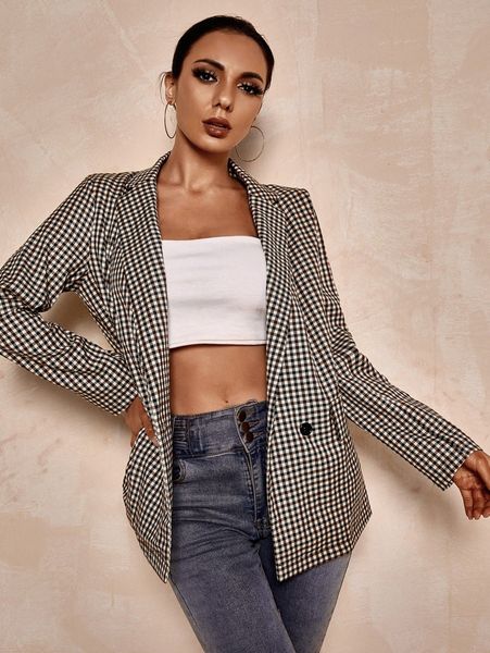 

gingham double button flap detail blazer s3ww#, White;black