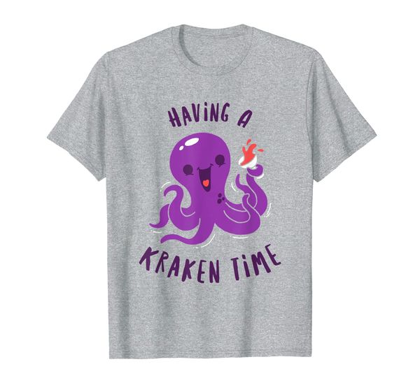 

having a kraken time - funny sea monster pun t-shirt, White;black