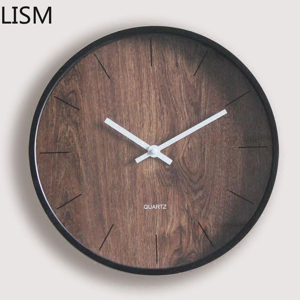 

round wall clock quartz silent living room decoration walnut pattern pocket watch bedroom relogio de parede clocks