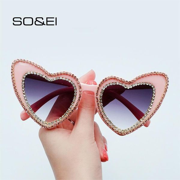 

so&ei fashion women luxury diamond heart sunglasses vintage pink gradient eyewear men cat eye trending shades uv400 sun glasses, White;black