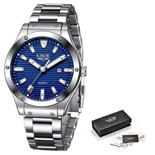 

wristwatches lige 2021 fashion steel mens watches clock waterproof quartz watch for men business dial sport chronograph, Slivery;brown
