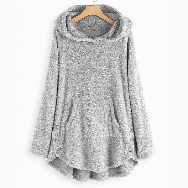 

women's hoodies & sweatshirts female warm fleece hoodie autumn winter casual loose long sleeve buttons hooded sweatshirt fashion solid, Black