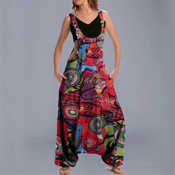 

vintage floral printed jumpsuits sleeveless office overalls vonda plus size summer dungarees femme bohemian rompers, Black;white