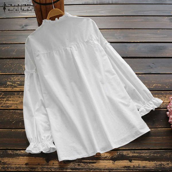 

women's blouses & shirts blouses vintage ruffle blouse casual long sleeve blusas button bluas female solid tunic plu vcpy, White