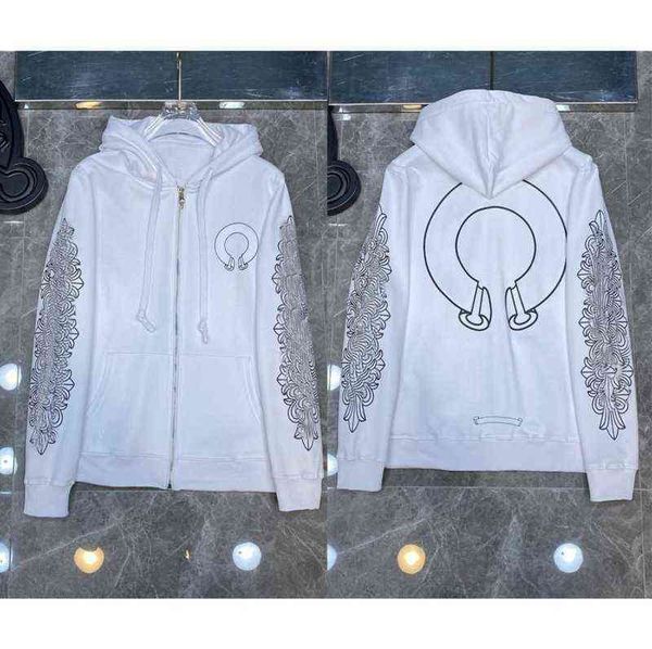 

classic mens zipper fashion ch sweatshirts hoodies designer letter horseshoe sanskrit cross print pullover hooded sweater woman loose jackts, Black