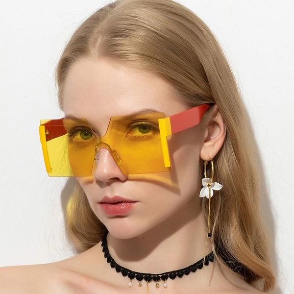 

square rimless sunglasses women brand designer glasses men retro oversized sunglasses eyewear vintage one piece eyeglasses, White;black