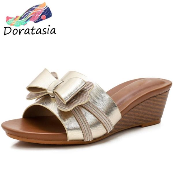 

slippers doratasia women butterfly knot slip on wedges shoes open toe beach sandals retro vintage bohemia, Black