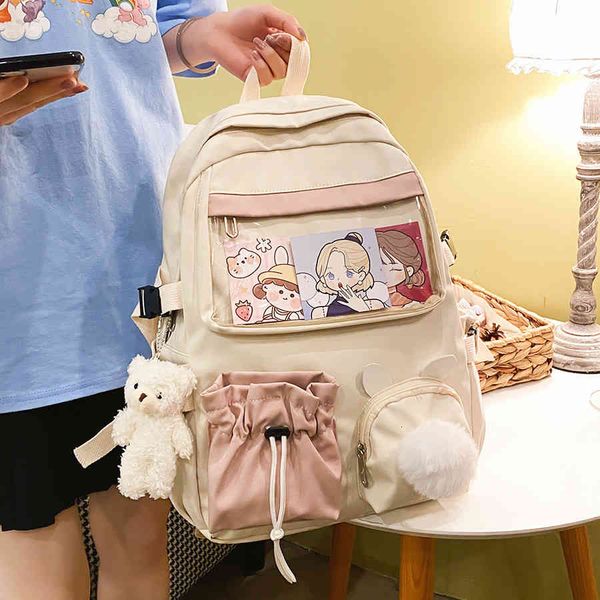 

backpack female school bag with sweet skin pocket, waterproof backpack for teenage girls, transparent student travel ontn