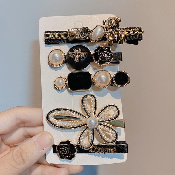 

alloy rhinestone pearl bowknot flower children girls hair clip 5pcs/lot retro cute bear hairpin women's accessories, Slivery;white