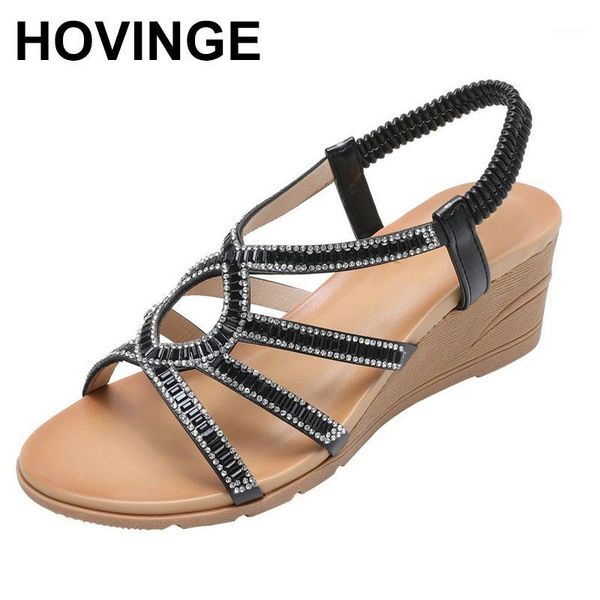 

sandals hovingefashion women roman flat dress shoes casual rhinestone wedge beach sandali sandalias mujer giftplataforma1, Black