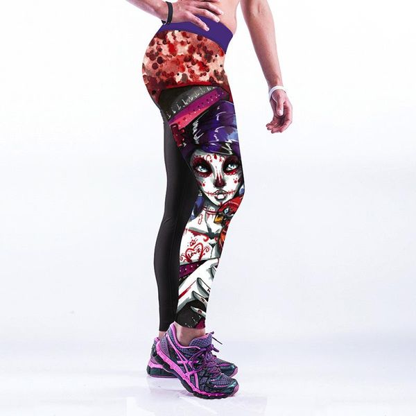 

women's leggings women zombie girl print high waist fitness workout cheerleader rooter pants hiphop party elastic fiber trousers, Black