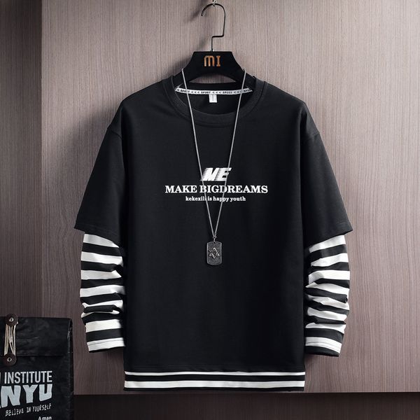 

fashion trend - w510-2021 spring striped men's round neck sweater, Black