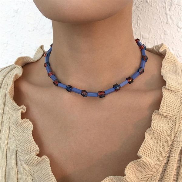

chokers 2021 retro collar necklaces for women blue geometric chunky statement necklace luxury vintage lady jewelry accessoires gift, Golden;silver