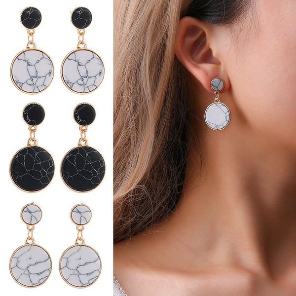 

dangle & chandelier fashion marbled stud earrings black white cracked pattern round pendant jewelry for women party ll@17, Silver