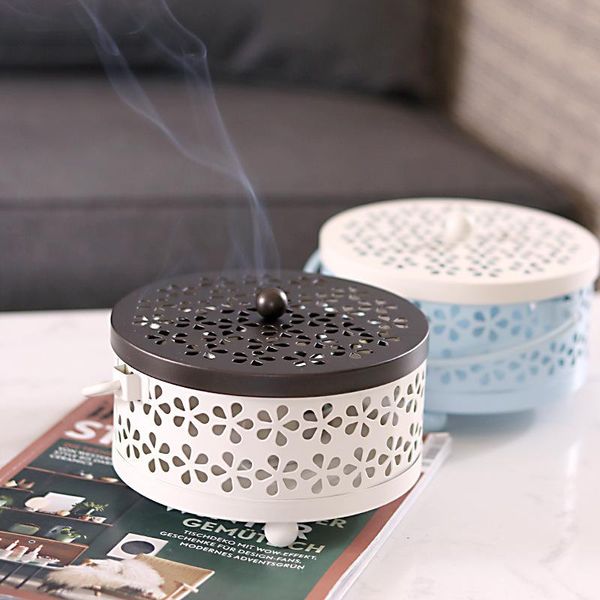 mosquito repellent hollow coil box holder, retro portable for home and camping / metal decoration style incense burner holder fragrance lamp