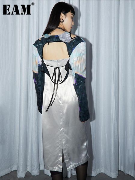 

women's jackets [eam] loose fit colorful sequins hollow out short jacket v-collar long sleeve women coat fashion spring autumn 2021 1de, Black;brown