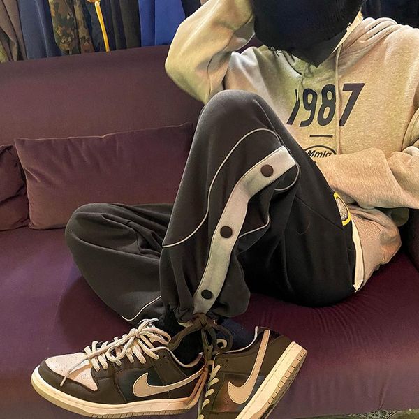 

men's pants row buckle velvet thicken joggers men casual winter all-match sweatpants mens warm cotton drawstring bottom wide leg, Black