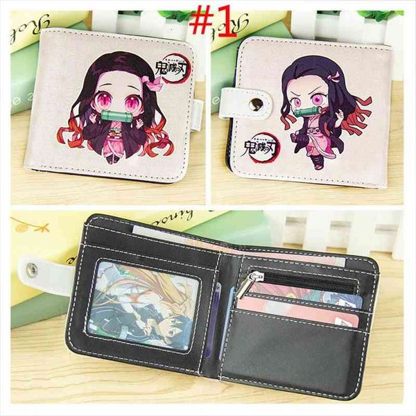 

anime demon slayer kamado tanjirou nezuko short button wallet folding zipper purse coin bag, Red;black