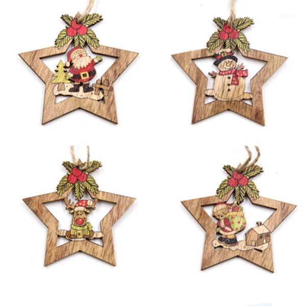 

christmas decorations 4pcs/lot xmas hanging wooden star pendants ornaments tree ornament diy wood crafts kids gift for decors1