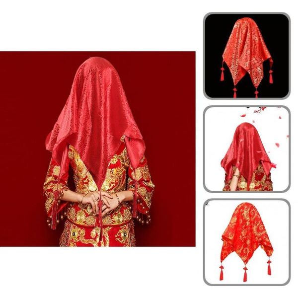

party favor wedding veils fancy beautiful chinese red bridal dual layer embroidered head