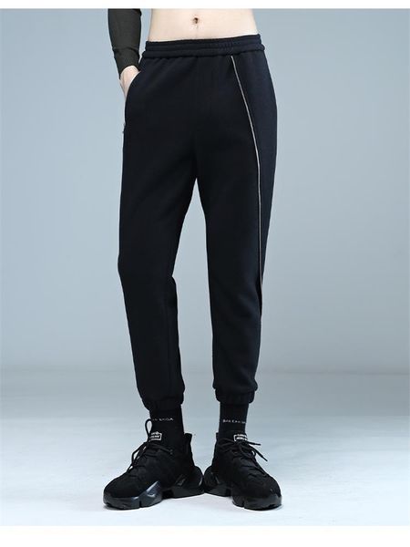 

men's pants autumn and winter high-quality thick wool casual zipper design sports tapered, Black