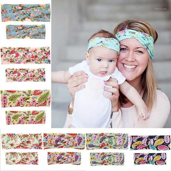 

caps & hats printed headband 2pc/set family matching headdress baby hat accessories infant toddler bow-knot women head wrap1, Yellow