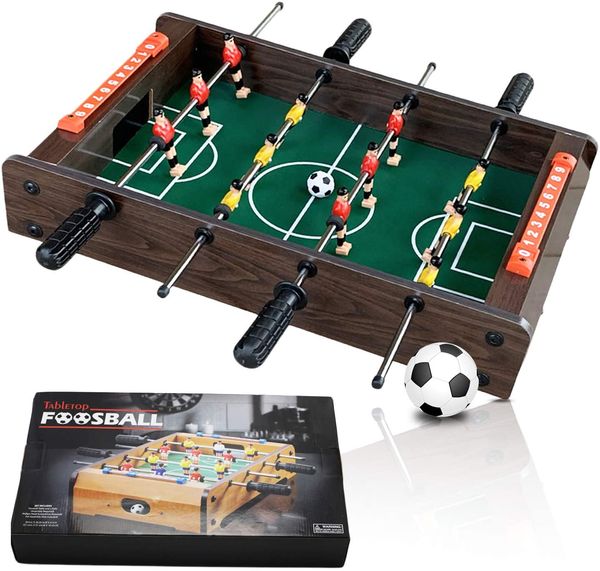 

foosball table, mini fun portable, easily assemble wooden soccer game table w/footballs