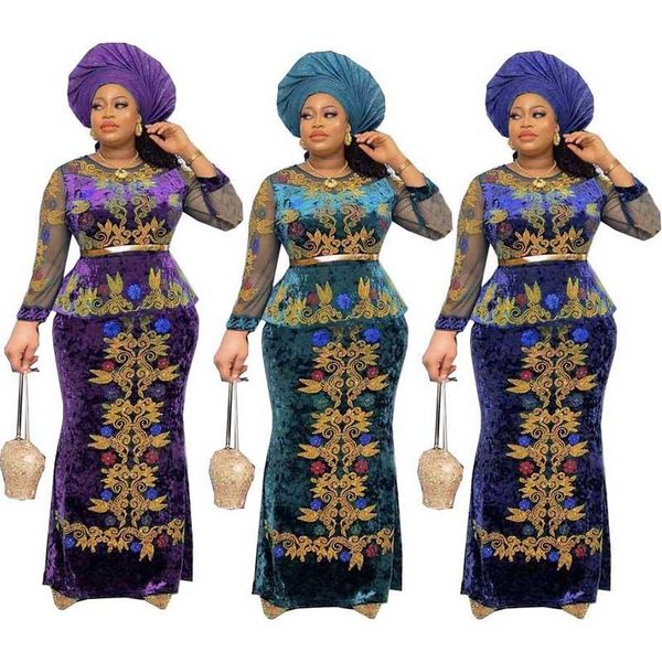 

ethnic clothing velvet african dress for women 2021 autumn africa muslim maxi dashiki fashion party clothes islamic robe, Red
