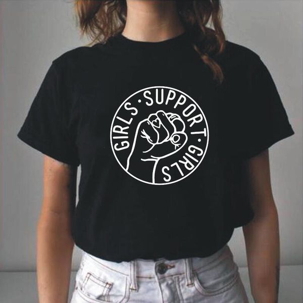 

women's t-shirt girls support slogan feminist power graphic print vogue harajuku tshirts cotton tees street plus size, White