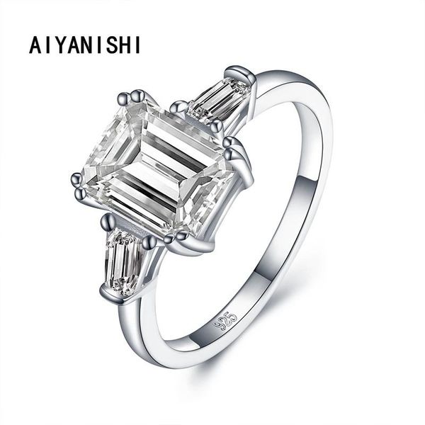 

sterling silver 925 women ring 3 stone emerald zircon for fine jewelry engagement wedding girl gifts cluster rings, Golden;silver