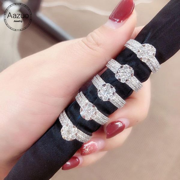 

cluster rings aazuo 18k white gold engagement design for women natural diamond 0.40ct female wedding jewelry, Golden;silver