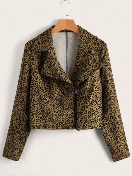 

emery rose leopard print zip up moto jacket i4or#, Black;brown