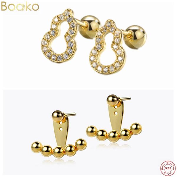 

stud boako ins 925 sterling silver korean version simple beads gourd earrings for women pavÃ© crystal light luxury jewelry gifts, Golden;silver