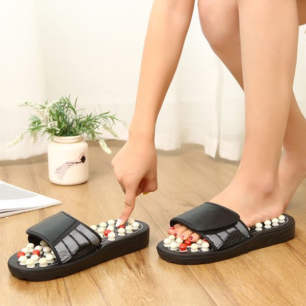 

2021 feet massage slippers foot reflexology acupuncture therapy massager house shoes acupuncture cobblestone massageador sandal, Black