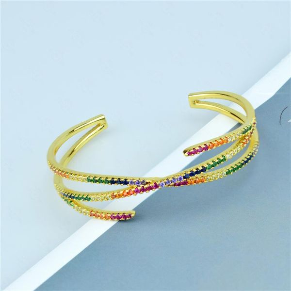 

bangle gold rainbow bangles for women crystal cuff bracelets cz cubic zirconia jewelry gift, Black