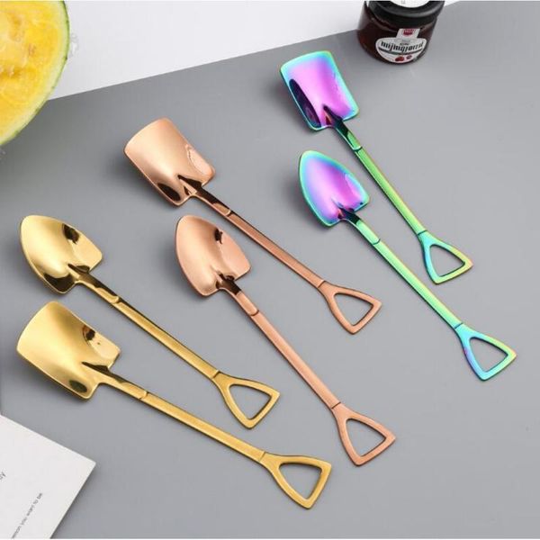 

spoons 2 pcs/set coffee spoon cutlery stainless steel retro iron shovel ice cream watermelon tea-spoon kitchen accessories
