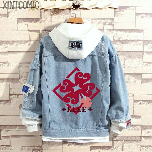 

men's hoodies & sweatshirts genshin impact game autumn and winter jeans men women fake two denim jacket hoodie casual punk streetwear, Black