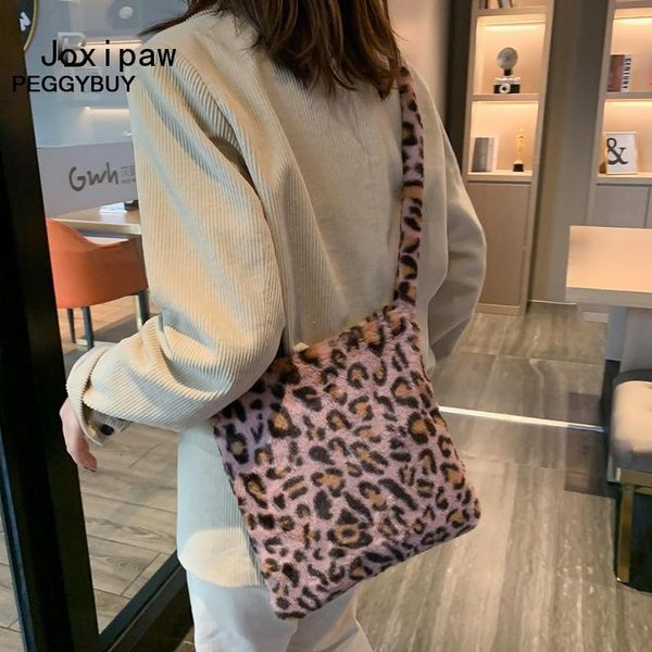 

fashion leopard crossbody handbag women plush casual shoulder messenger bag female vintage bags evening